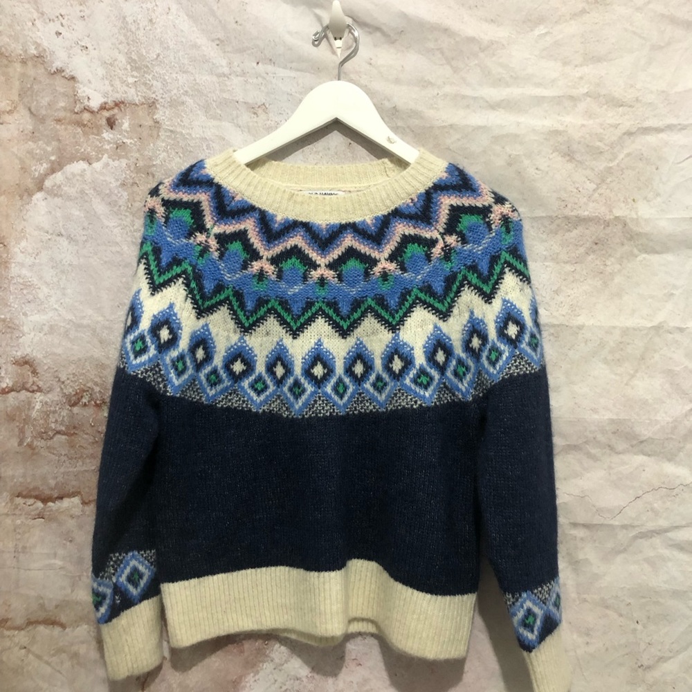 Old Navy Festive Craft Fair Isle Sweater Sz XS Navy Multicolor Petite NWOT